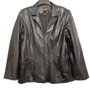 Danier Leather Blazer Jacket Womens XL Black Full Zip Made in Canada Lightweight